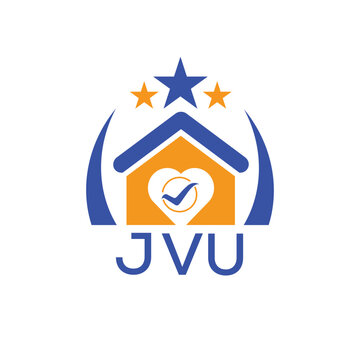 JVU House logo Letter logo and star icon. Blue vector image on white background. KJG house Monogram home logo picture design and best business icon. 
