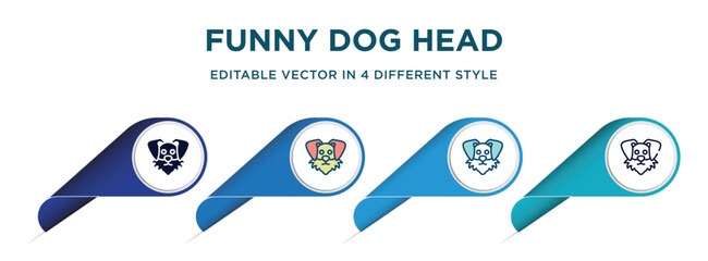 funny dog head icon in 4 different styles such as filled, color, glyph, colorful, lineal color. set of   vector for web, mobile, ui