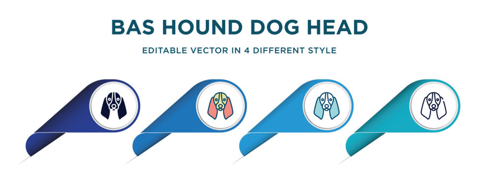 bas hound dog head icon in 4 different styles such as filled, color, glyph, colorful, lineal color. set of   vector for web, mobile, ui