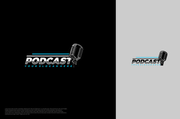Audio microphone podcast icon illustration, application, studio, radio, broadcasting, user interface, concept logo