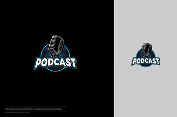 Audio microphone podcast icon illustration, application, studio, radio, broadcasting, user interface, concept logo