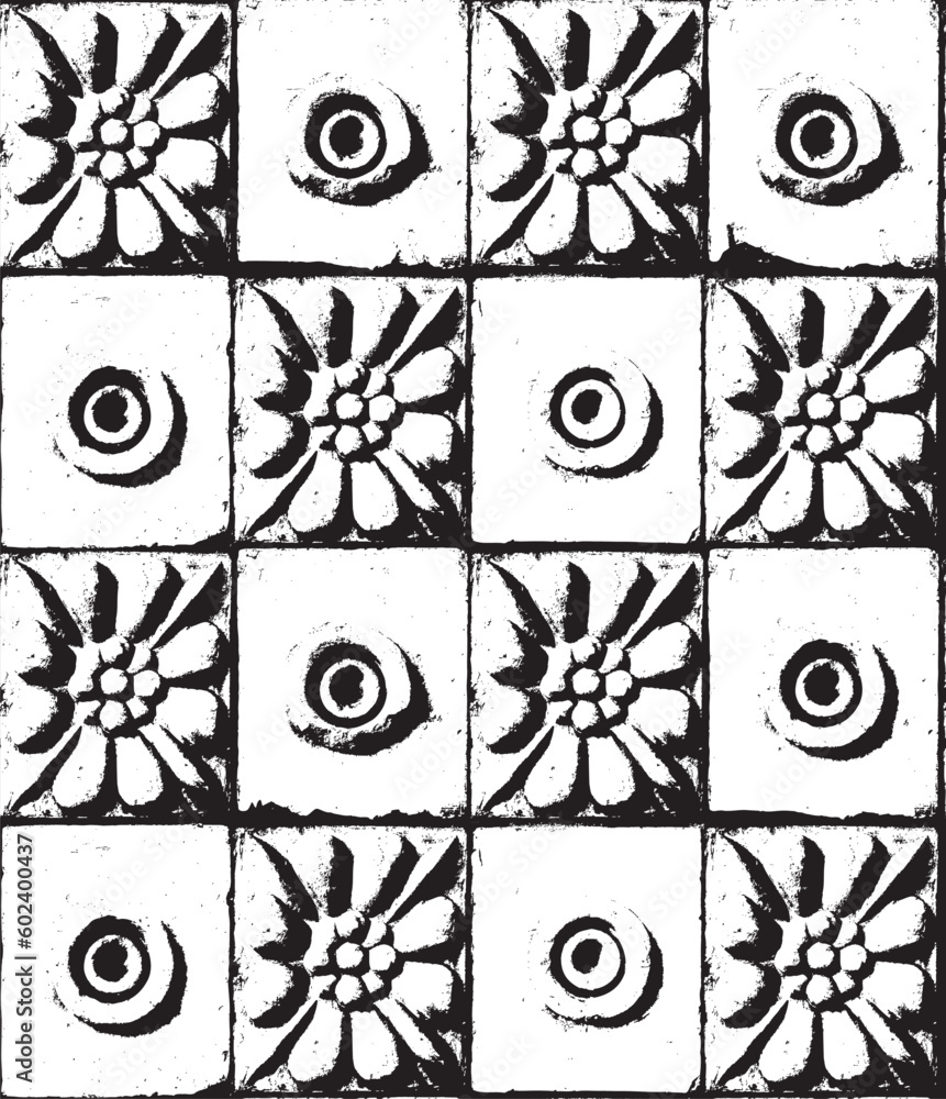 Poster vector seamless pattern with elements of old architecture, tiles, rosettes with geometric ornament. 