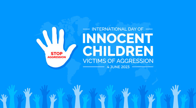 International Day of Innocent Children Victims of Aggression background or banner design template blue and white color unique hand shape.