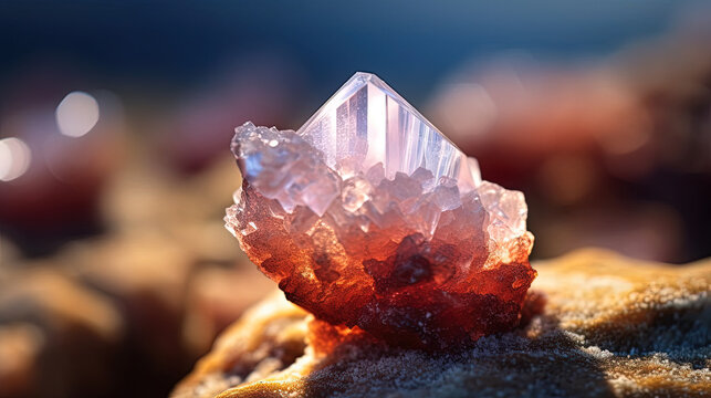 Macro photography of a uncut Albite crystal. Generative AI