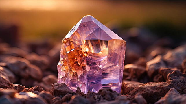 Uncut Ametrine crystal. Gem close up photography. Generative AI