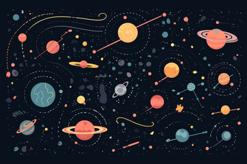 Doodle inspired Galactic map, cartoon sticker, sketch, vector, Illustration