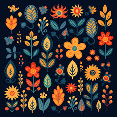 Vector collection, flowers, beautiful collection of romantic flowers with roses, leaves, flower bouquets, flower compositions.