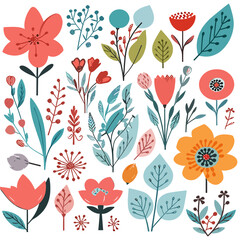 Vector collection, flowers, beautiful collection of romantic flowers with roses, leaves, flower bouquets, flower compositions.
