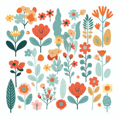 Vector collection, flowers, beautiful collection of romantic flowers with roses, leaves, flower bouquets, flower compositions.