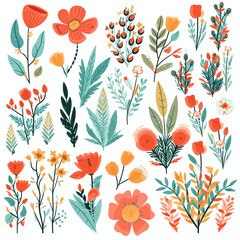 Vector collection, flowers, beautiful collection of romantic flowers with roses, leaves, flower bouquets, flower compositions.