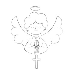 Cute Boy Angel in Festive Attire with Folded Hands on the Chest for Prayer and a Cross Hanging on the Folded Hands Illustration is done in a Doodle Style