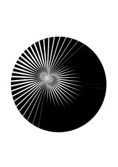 kreisfläche gefüllt mit schwarz-weißen linien und strahlen mit einem asymmetrischen zentrum, modern art