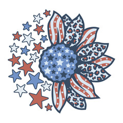 Retro Sunflower in American Flag style design. Design for celebrating 4th of july Independence Day of USA	
