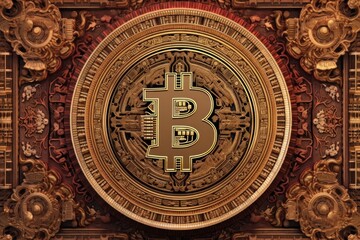 A gilded icon of the Bitcoin logo, painted in the intricate Byzantine style 