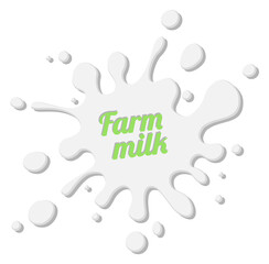 Farm milk label. Spalsh shape white logo