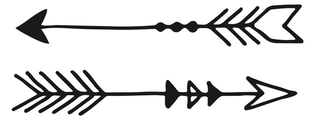 Boho arrows doodle. Decorative divider. Vinatge tribal element