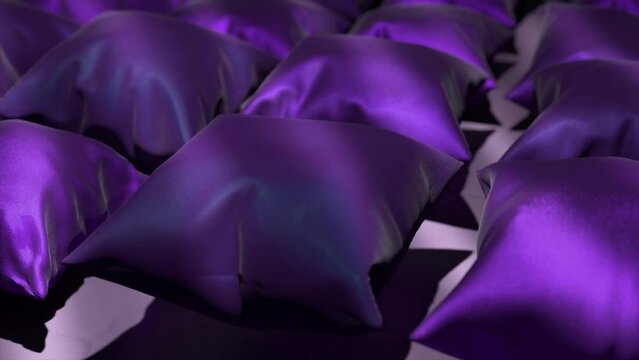 Abstract concept. A violet satin pillow inflates and floats above the floor, casting a shadow. 3d animation 