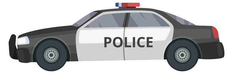 Police car cartoon icon. Patrol auto side view