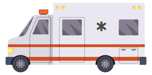 Ambulance side view. Cartoon paramedic transport icon