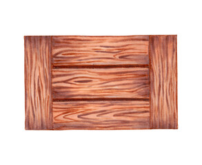 Wooden box.Front view.Wooden texture with cracks.Hand drawn.Watercolor and marker illustration.