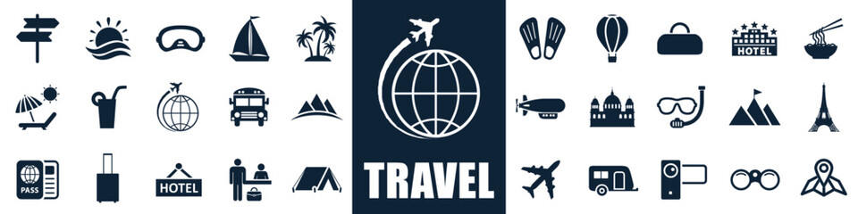Travel and tourism set icons, vocation signs elements – stock vector