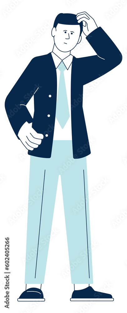 Poster thinking man icon. working problem solving person
