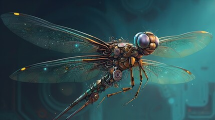 A dragonfly with mechanical wings. Fantasy concept , Illustration painting. Generative AI