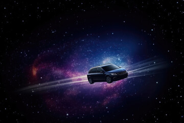 Obraz na płótnie Canvas Futuristic digital car in cyberspace background. Vehicle in space for futuristic travel. Created with Generative AI
