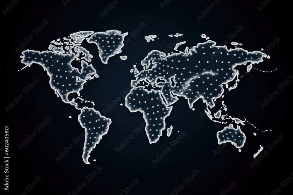 Poster digital world map with dot connections. global communication and network. created with generative ai
