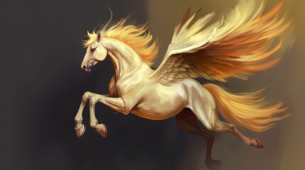 Fototapeta na wymiar A flying horse with a golden mane. Fantasy concept , Illustration painting. Generative AI