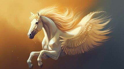 Naklejka na ściany i meble A flying horse with a golden mane. Fantasy concept , Illustration painting. Generative AI