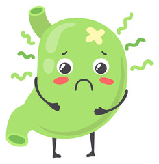Sick stomach green mascot. Poisoning sickness character