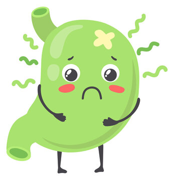 Sick stomach green mascot. Poisoning sickness character
