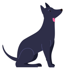 Black dog with tongue out. Cute sitting pet