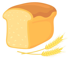 Bread loaf with wheat ear. White flour pastry