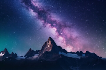 Fototapeta na wymiar mountains against the milky way, mountains against a beautiful universe, created with Generative AI Technology