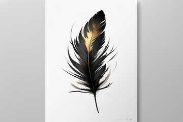 Black gold golden feather print illustration. Ai generated