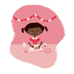 African American girl making Valentine's Day Card craft