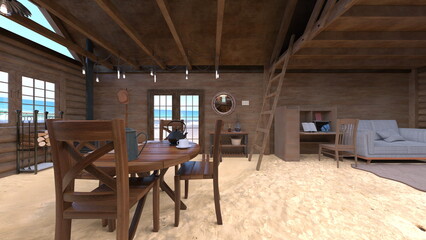 木の内装のワンルーム