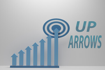 blue arrow is slowly towards target on bar graph on white background. The path to success of business ambitious goals or business growth. 3D isometric vector illustration