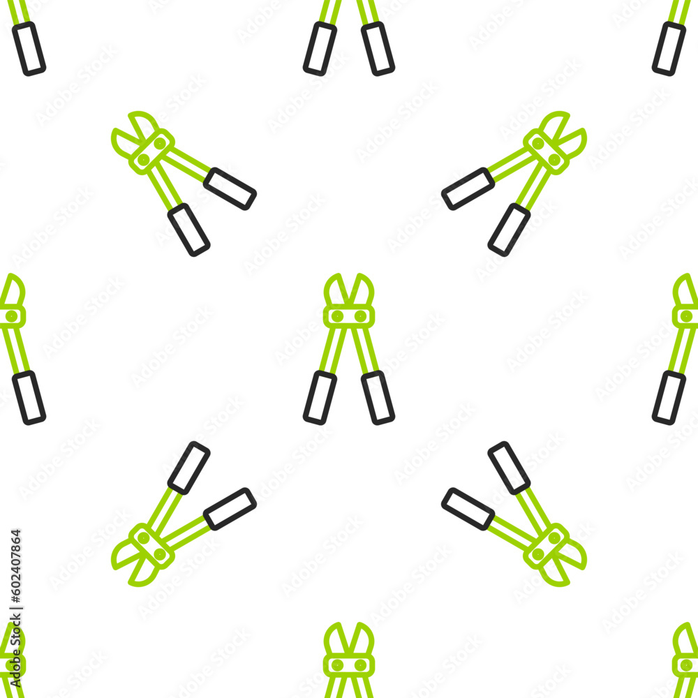 Poster line bolt cutter icon isolated seamless pattern on white background. scissors for reinforcement bars