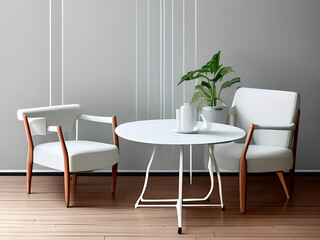 Modern dining room with chairs created with generative AI technology