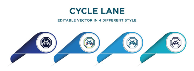 cycle lane icon in 4 different styles such as filled, color, glyph, colorful, lineal color. set of   vector for web, mobile, ui © VectorStockDesign