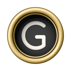 Letter G. Vintage golden typewriter button. Graphic design element for scrapbooking, sticker, web site, symbol, icon. Png clipart isolated cut out on transparent background