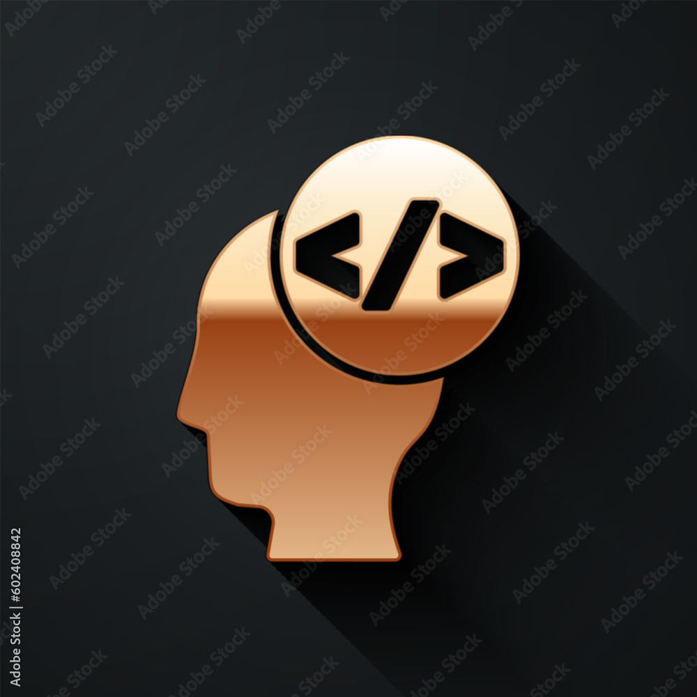 Poster gold web design and front end development icon isolated on black background. long shadow style. vect