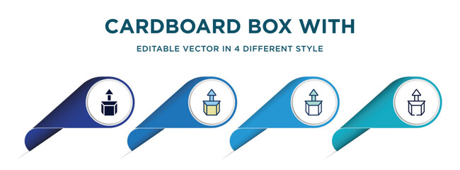 cardboard box with arrow icon in 4 different styles such as filled, color, glyph, colorful, lineal color. set of   vector for web, mobile, ui