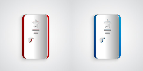 Paper cut Backstage icon isolated on grey background. Door with a star sign. Dressing up for celebrities. Paper art style. Vector