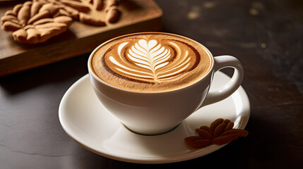 generative ai illustration of a coffee with leaf swirl in foam