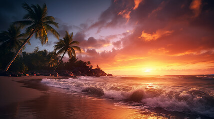 Fototapeta na wymiar sunset over the beach, beach, sea, ocean, landscape, Generated by AI, summer