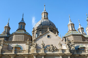 Domes of Basilica del Pilar in the city of Zaragoza, Aragon, Spain. Antique architecture